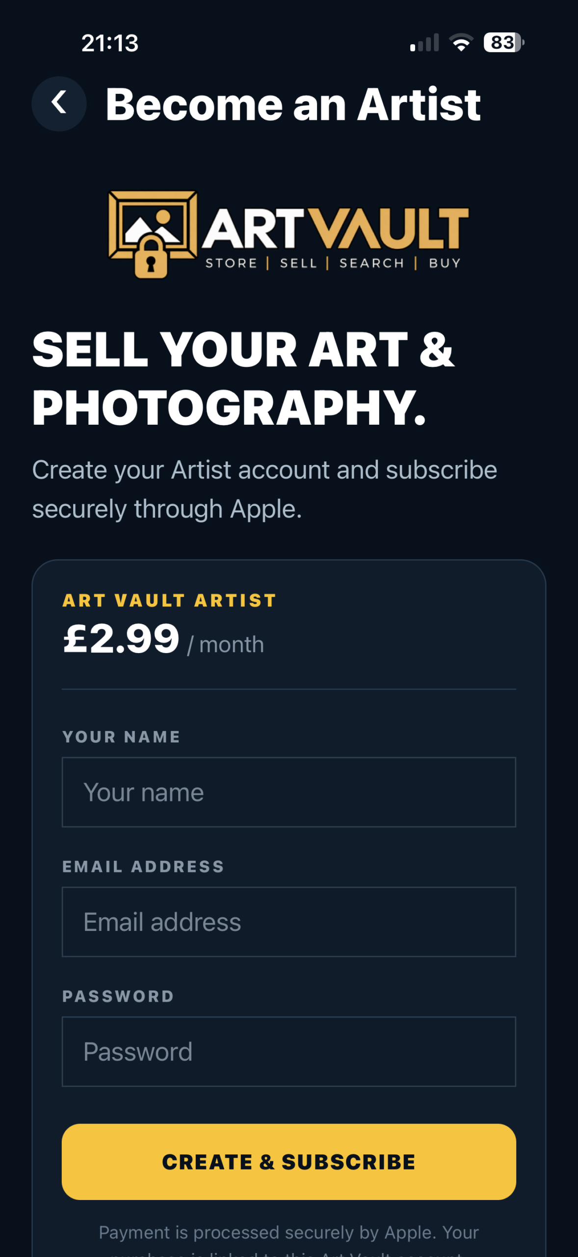 Become an Art Vault Artist for £2.99 per month