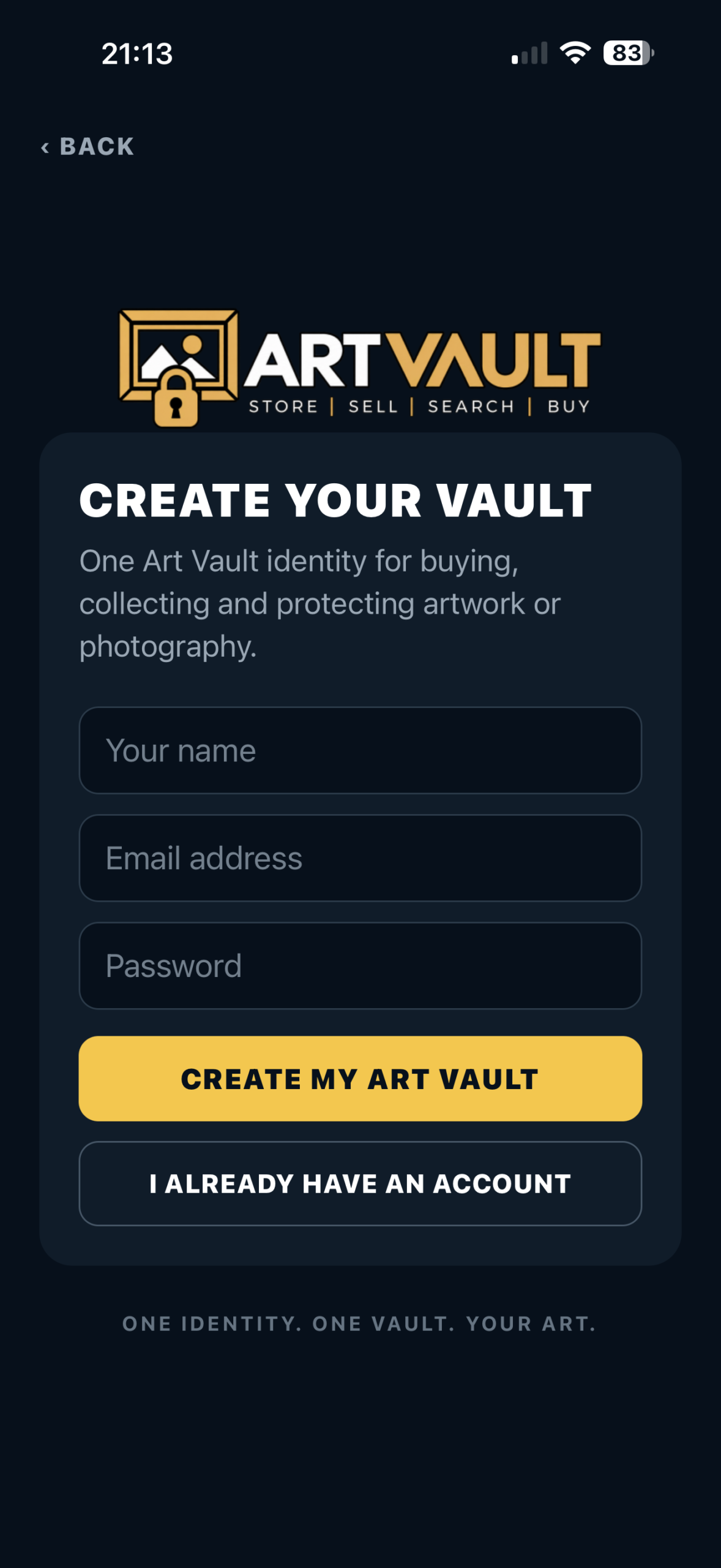 Create a free Art Vault collector account