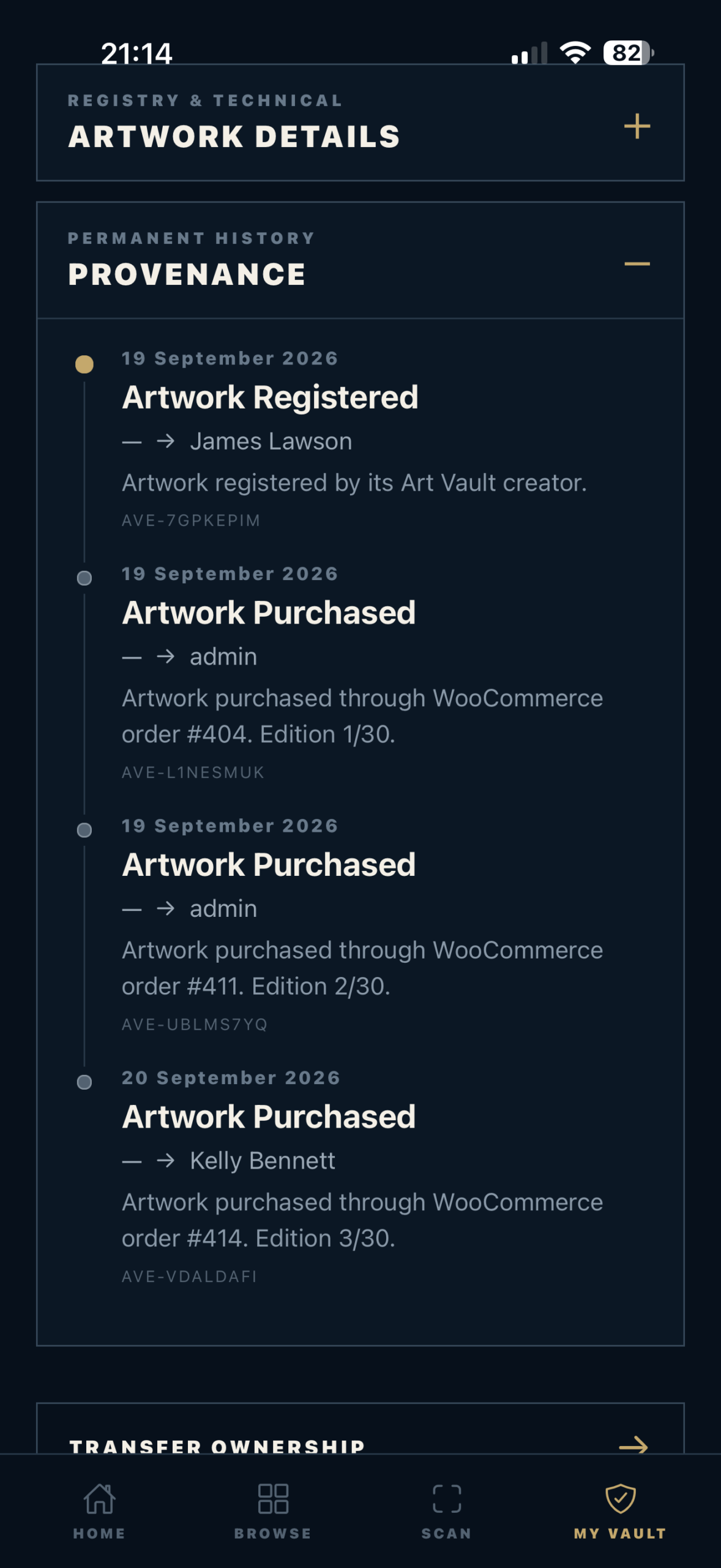 Art Vault artwork provenance history